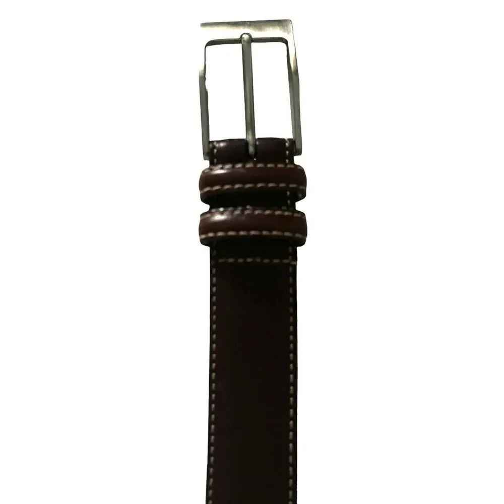 Remo Tulliani Mens Brown Leather Belt Size 42 Silver Buckle USA